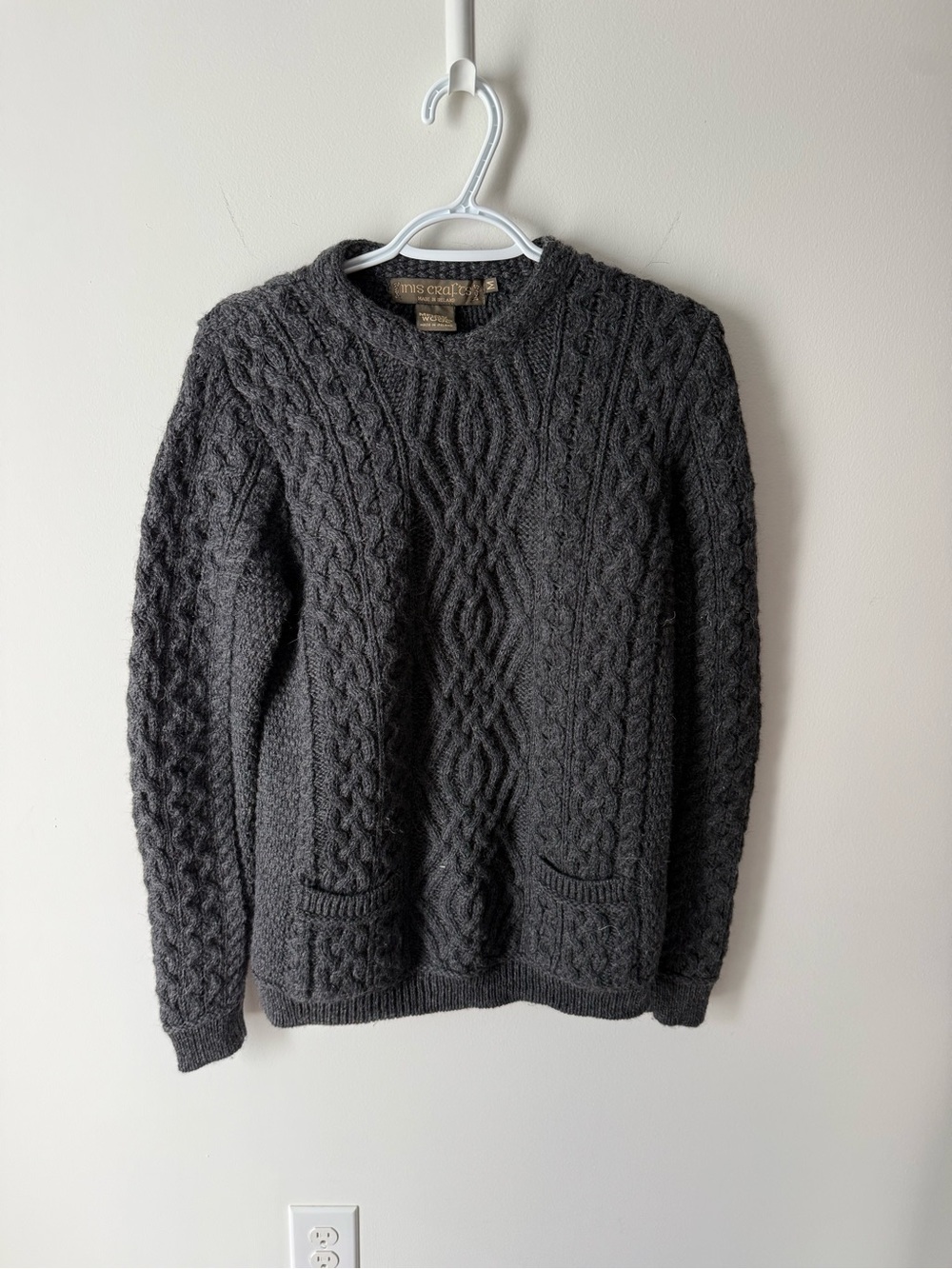 Ireland Charcoal Cable Knit Crewneck Sweater woman’s 100% Merino Wool